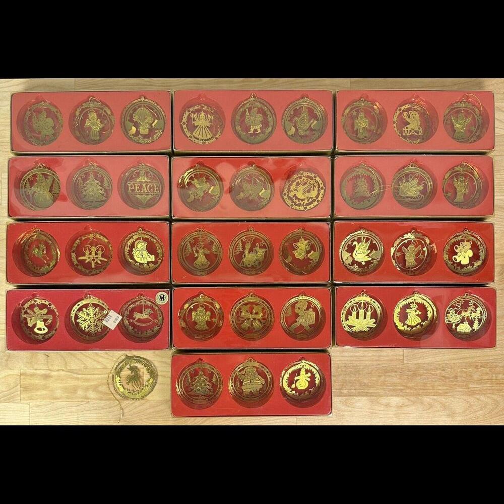 Vintage Solid Brass Classic Collection Christmas Ornaments 13 Sets Of 3 (+1)